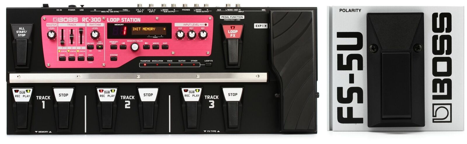 Boss Fs-5u Non-latching Footswitch + Boss Rc-300 Loop Station 3-track Looper