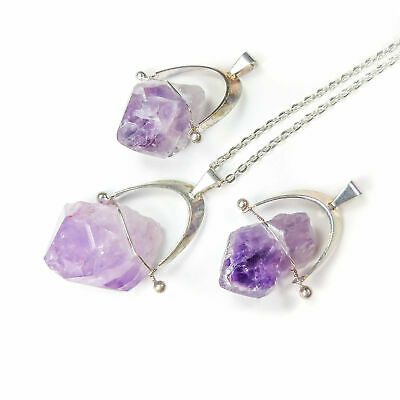 Bulk Wholesale Lot Of 5 Pieces - Amethyst Raw Arch Silver - Pendant Necklace