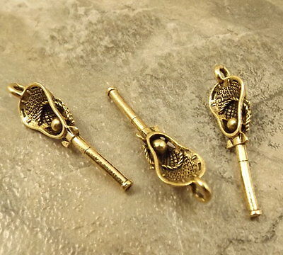 3 Gold Tone Pewter Lacrosse Stick Charms  - 5315