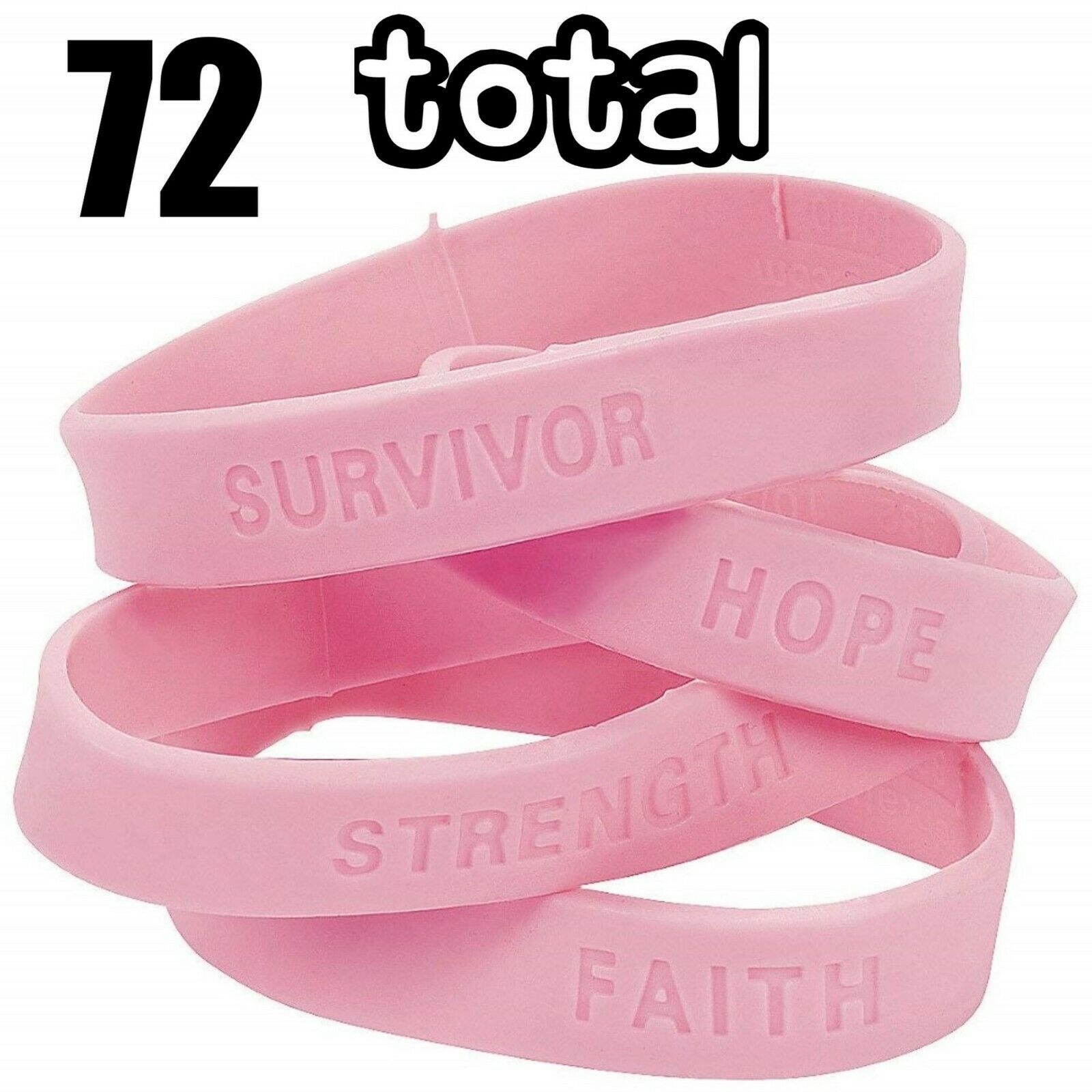 72 Bracelets Pink Breast Cancer Awareness Silicone Rubber Wristbands (6 Dz)