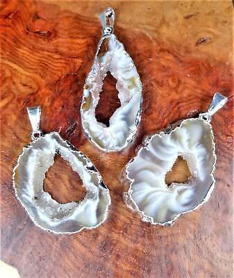 Bulk Wholesale Lot Of 5 Pieces Oco Geode Slice Pendant Silver Plated Crystal