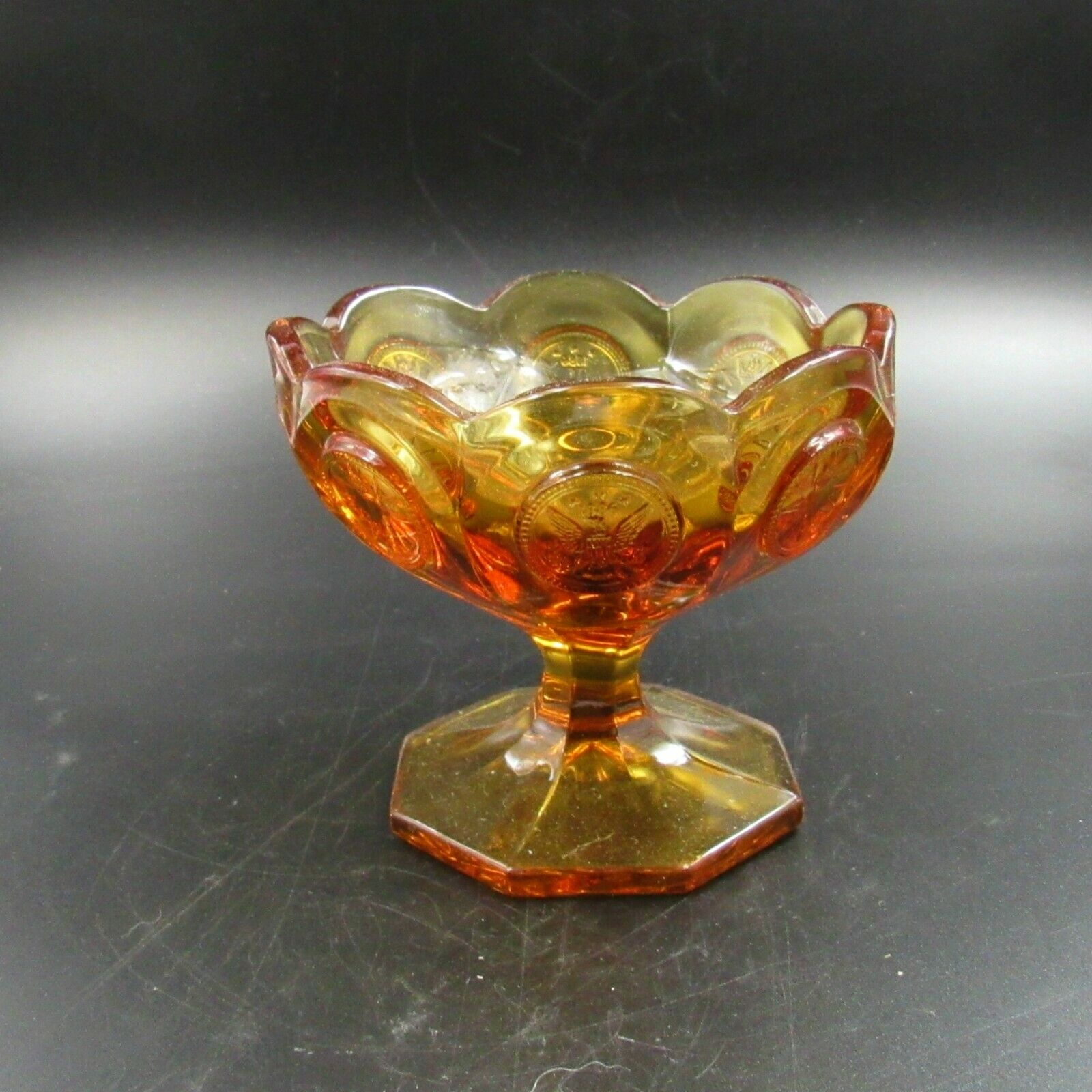 Vintage Fostoria Coin Compote In Amber (c2)