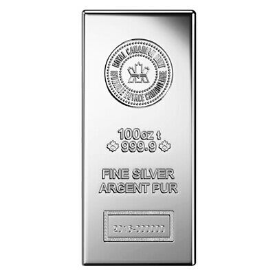 100 Oz Royal Canadian Mint (rcm) .9999 Fine Silver Bar