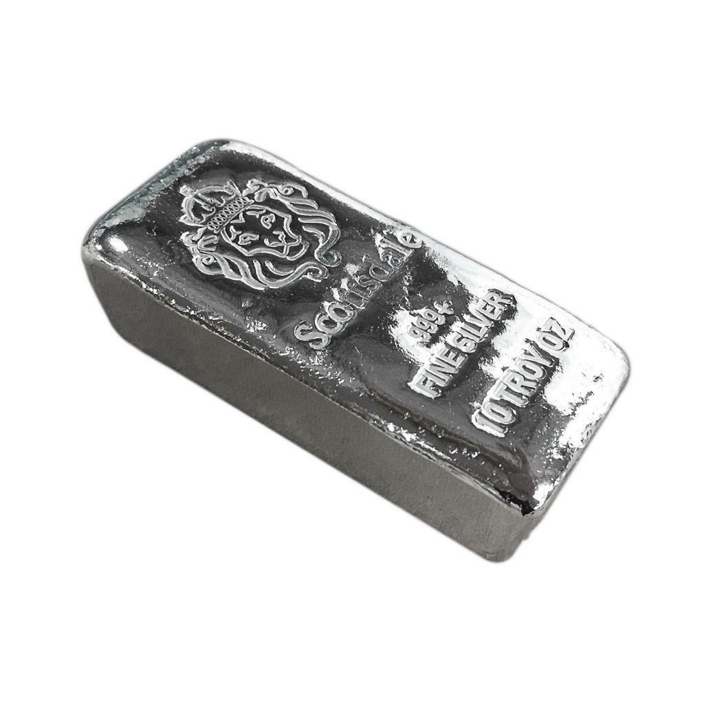 10 Oz .999 Silver Bar By Scottsdale Mint Loaf Pour "chunky" #a396
